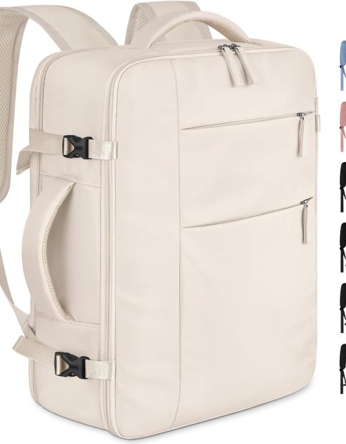 Capolo Travel Backpack for Women Men Waterproof Laptop Backpack Airlines Approved Carry On Backpack Bag Computer Bookbag for Business, Work, Traveling Fits 15.6 Inch Laptop(Beige)