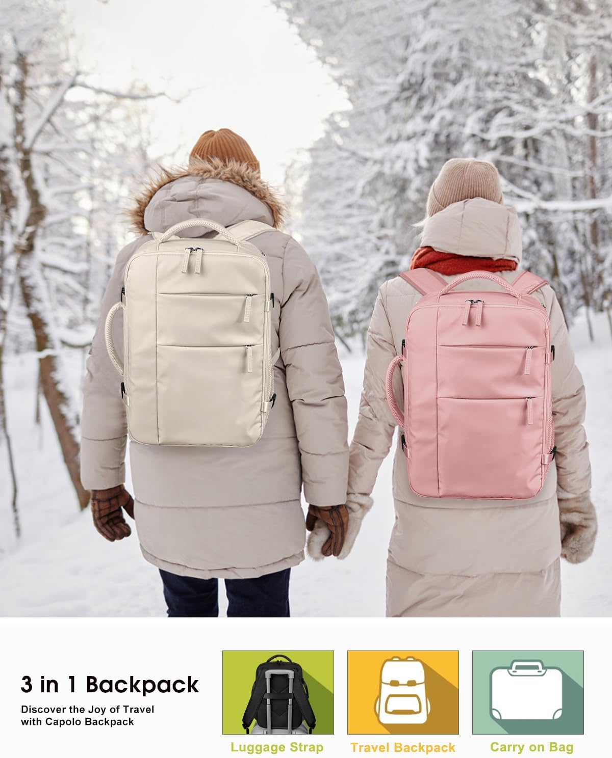 Capolo Travel Backpack for Women Men Waterproof Laptop Backpack Airlines Approved Carry On Backpack Bag Computer Bookbag for Business, Work, Traveling Fits 15.6 Inch Laptop(Beige) - Image 7