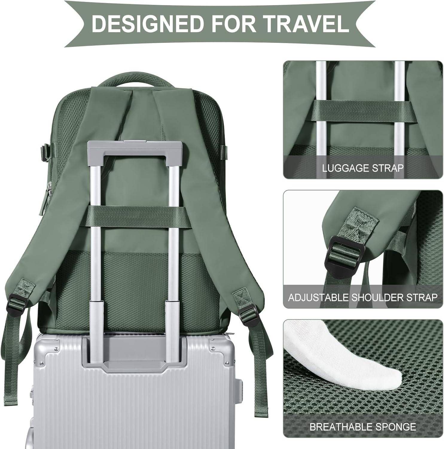 coowoz Travel Backpack For Women Men,Carry On Backpack,Hiking Backpack Waterproof Outdoor Sports Rucksack Casual Daypack Travel Essentials(Olive Green) - Image 6